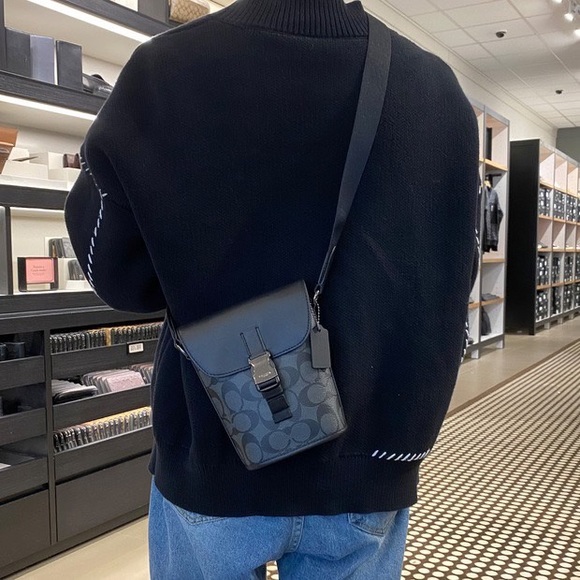 Coach Track Small Flap Crossbody In Signature Canvas - Picture 2 of 10